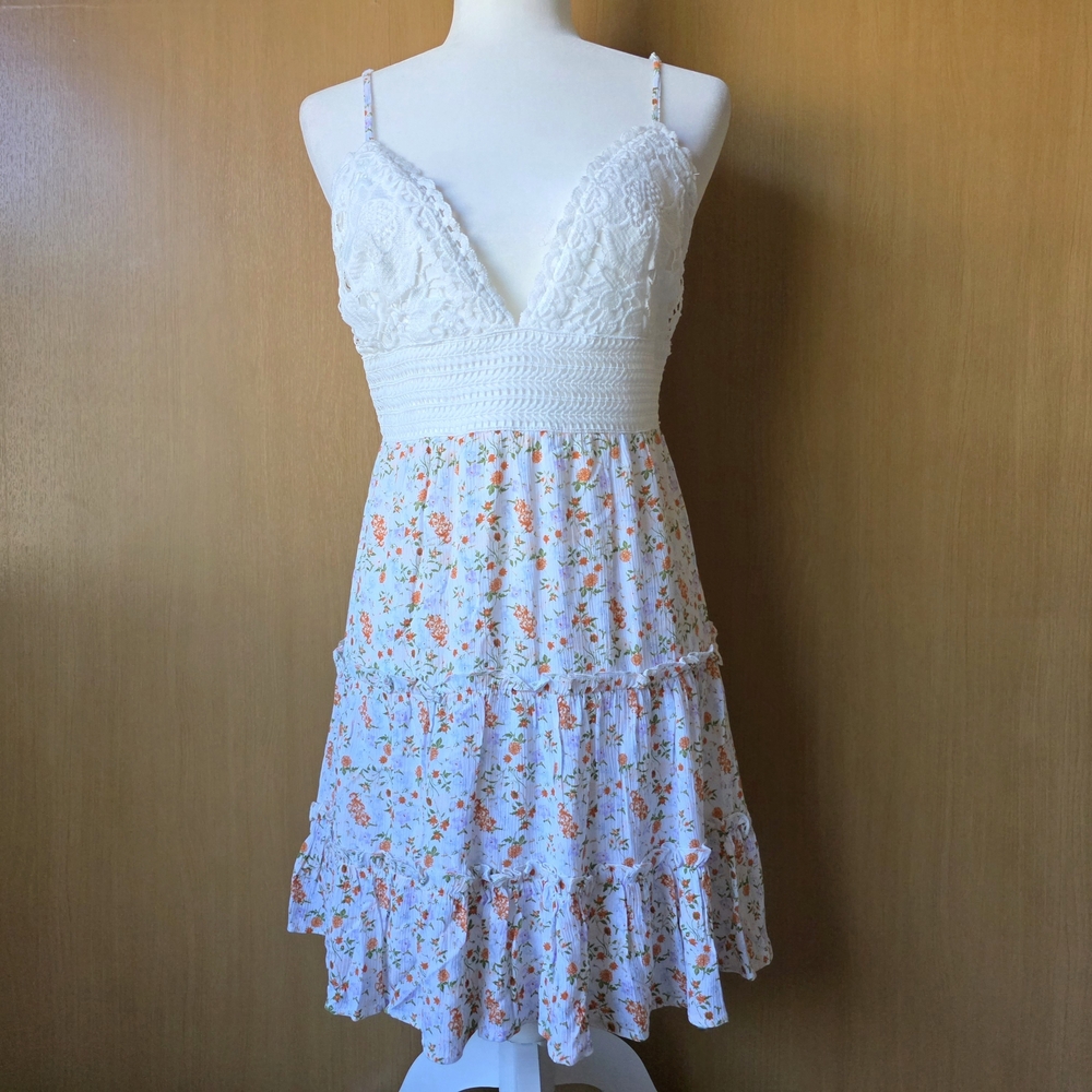 Justify Boho Floral Lace Dress Open Back Tie Size L Juniors Cottagecore Sundress